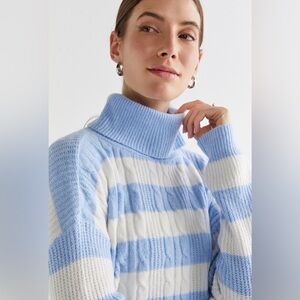 Francesca's Collections Blue and Cream Cowl Neck Sweater